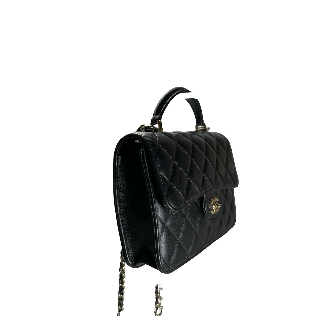 Used CHANEL Quilted Lambskin Trend CC Handbag Black Gold