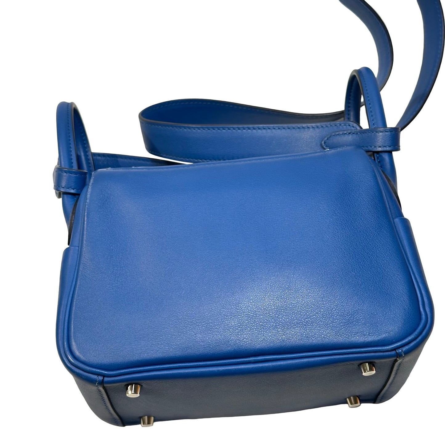 Used HERMES Swift Mini Lindy Handbag Blue PHW