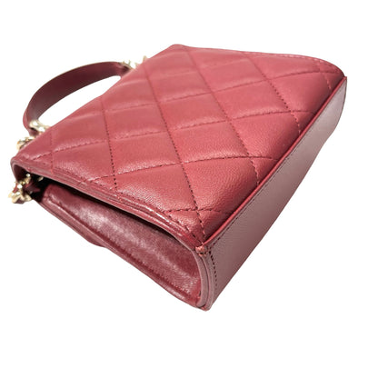 Used CHANEL Lambskin Leather Mini Handle Mini Bag GHW Red