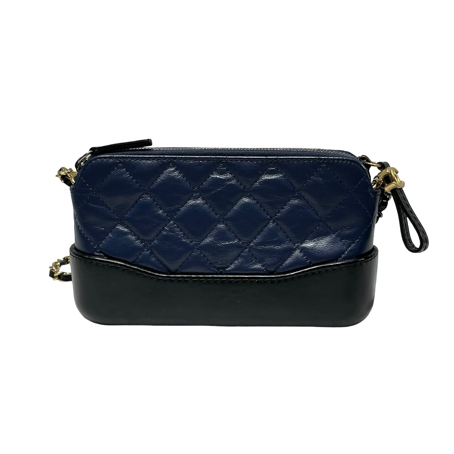 Used Chanel Calfskin Leather Gabrielle small Cross Body Bag Navy GHW Black