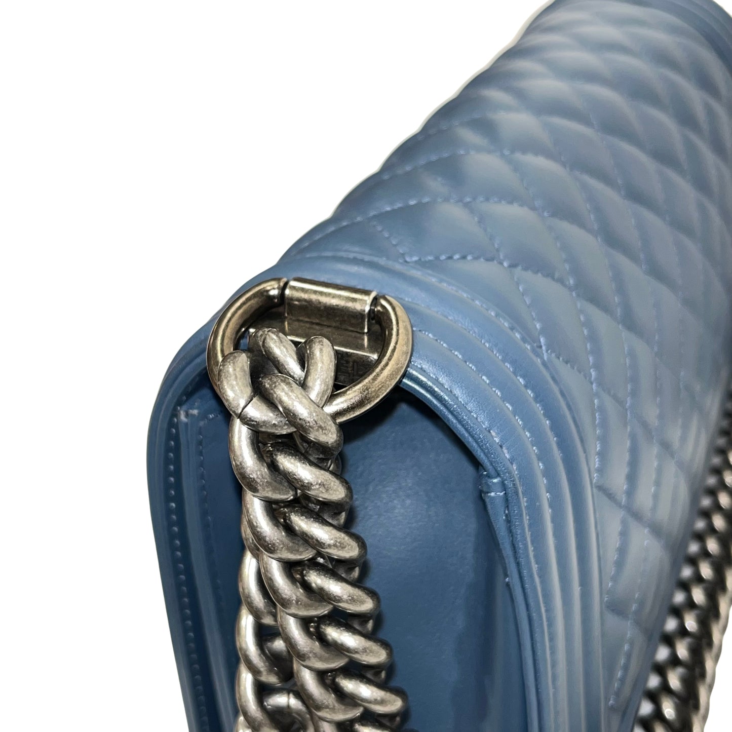 CHANEL BOY 25CM BLUE PHW CHAIN SHOULDER BAG [3001751]