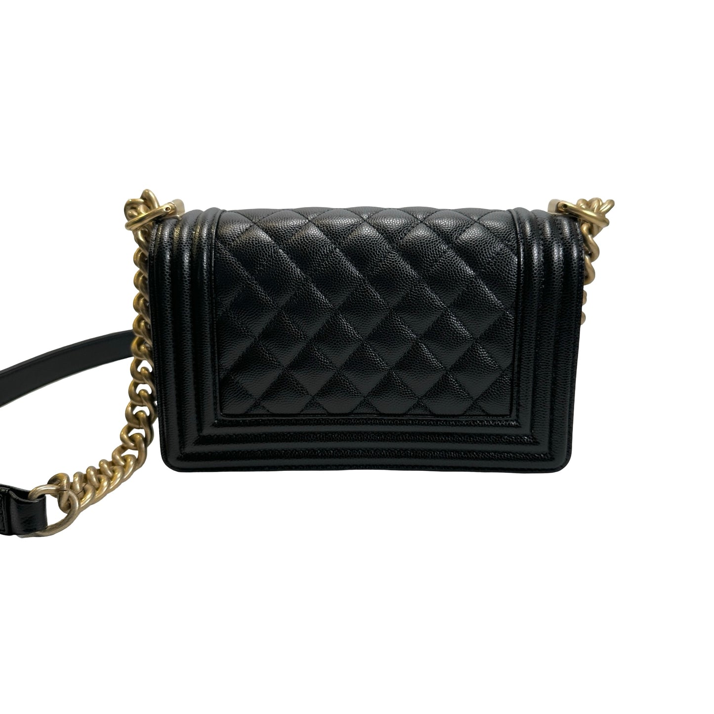 Used CHANEL Quilted Caviar Boy Bag Chain Shoulder Bag Black GHW