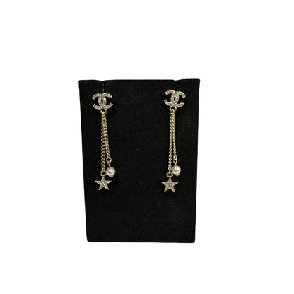 Used CHANEL Star Pendant Earrings Accessories GHW