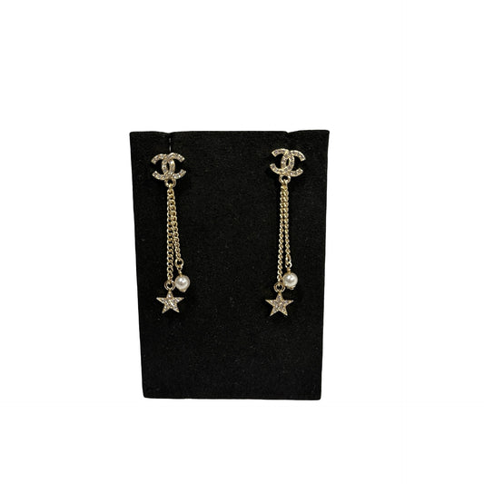 Used CHANEL Star Pendant Earrings Accessories GHW