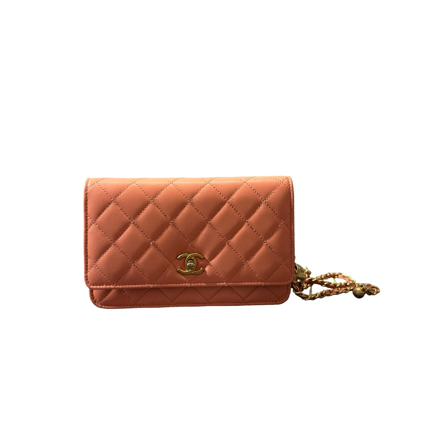Used CHANEL WOC with Gold Ball Cross Body Bag Orange GHW