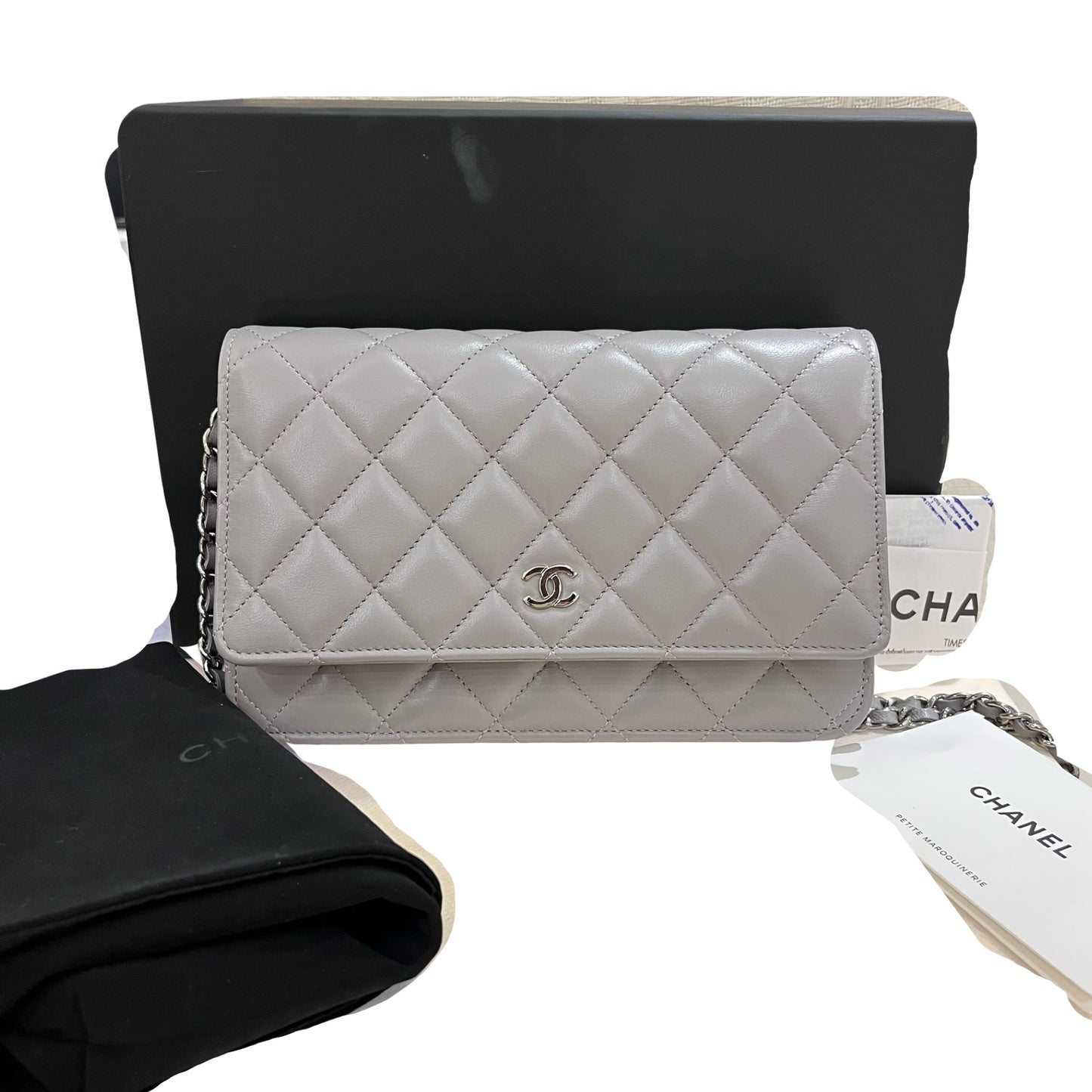 CHANEL GREY PHW WALLET ON CHAIN [3000626]