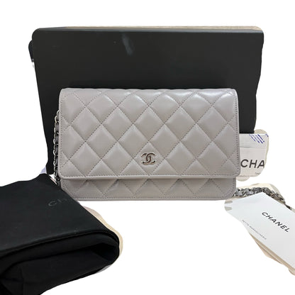 CHANEL GREY PHW WALLET ON CHAIN [3000626]