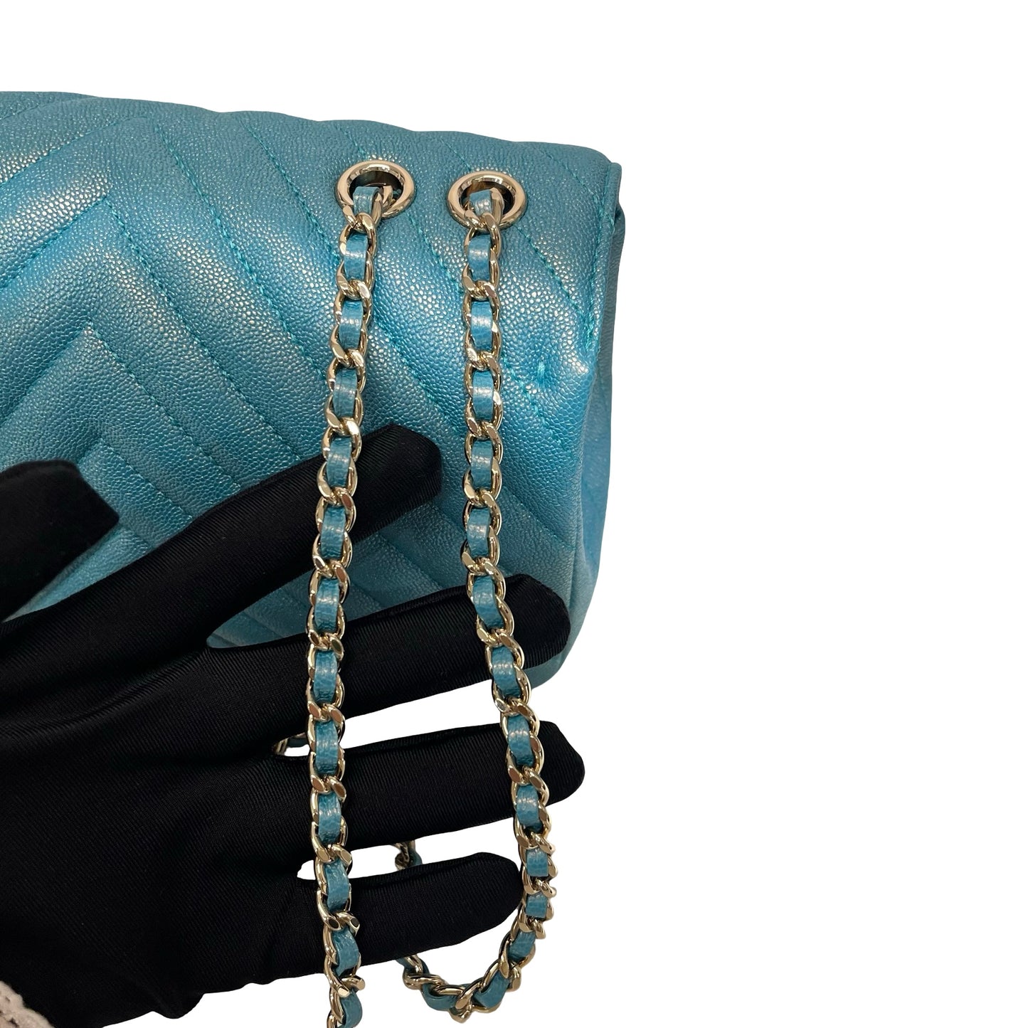 Used CHANEL Chevron Statement Flap Chain Shoulder Pearl Green GHW Chain Shoulder Bag