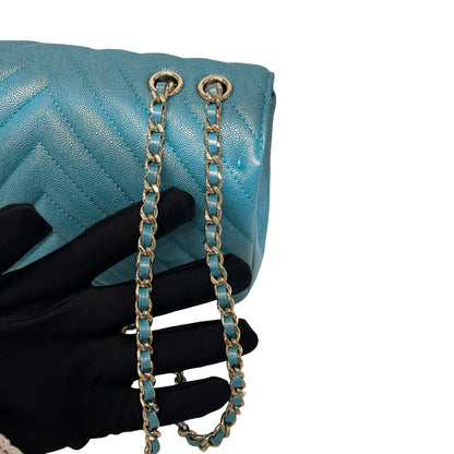 Used CHANEL Chevron Statement Flap Chain Shoulder Pearl Green GHW Chain Shoulder Bag