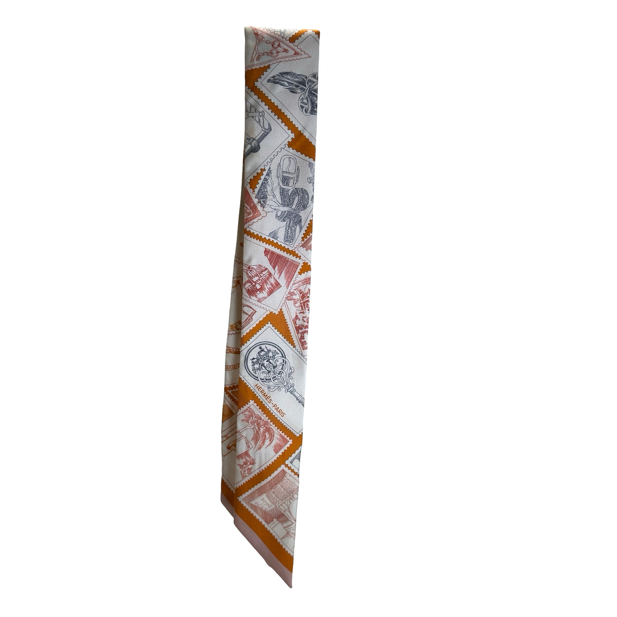 Used HERMES Silk Twilly Twilly White Orange Grey