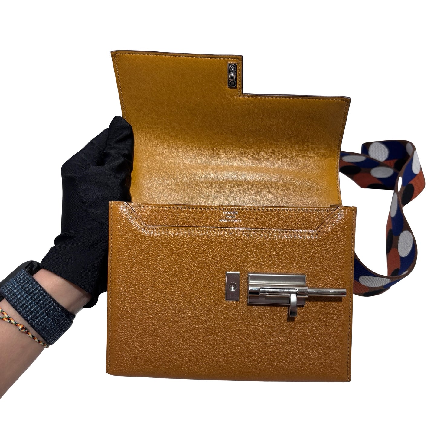 Used HERMES Chevre Mini Verrou Crossbody Bag 2S Sesame PHW