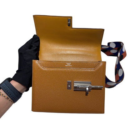 Used HERMES Chevre Mini Verrou Crossbody Bag 2S Sesame PHW