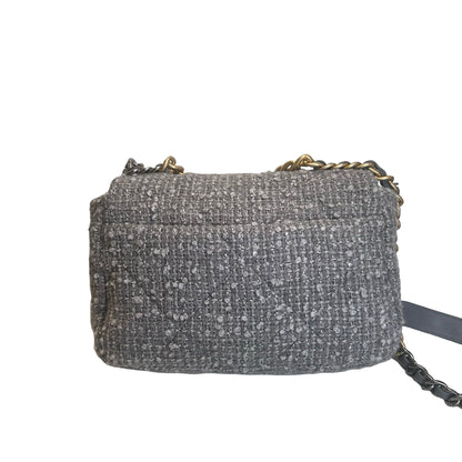 Used CHANEL Tweed Chanel 19 Chain Shoulder Bag Grey，GHW