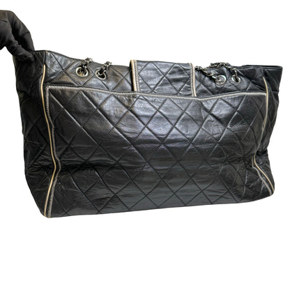 Used CHANEL Quilted Leather Quilted Tote Tote Bag Black Silver