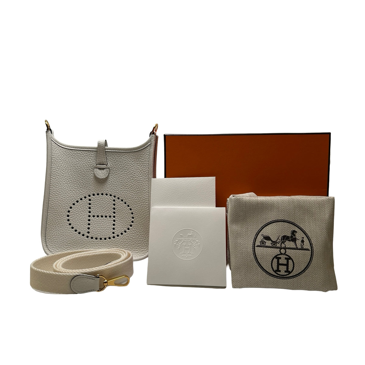 Used HERMES Clemence Evelyne Crossbody Bag White