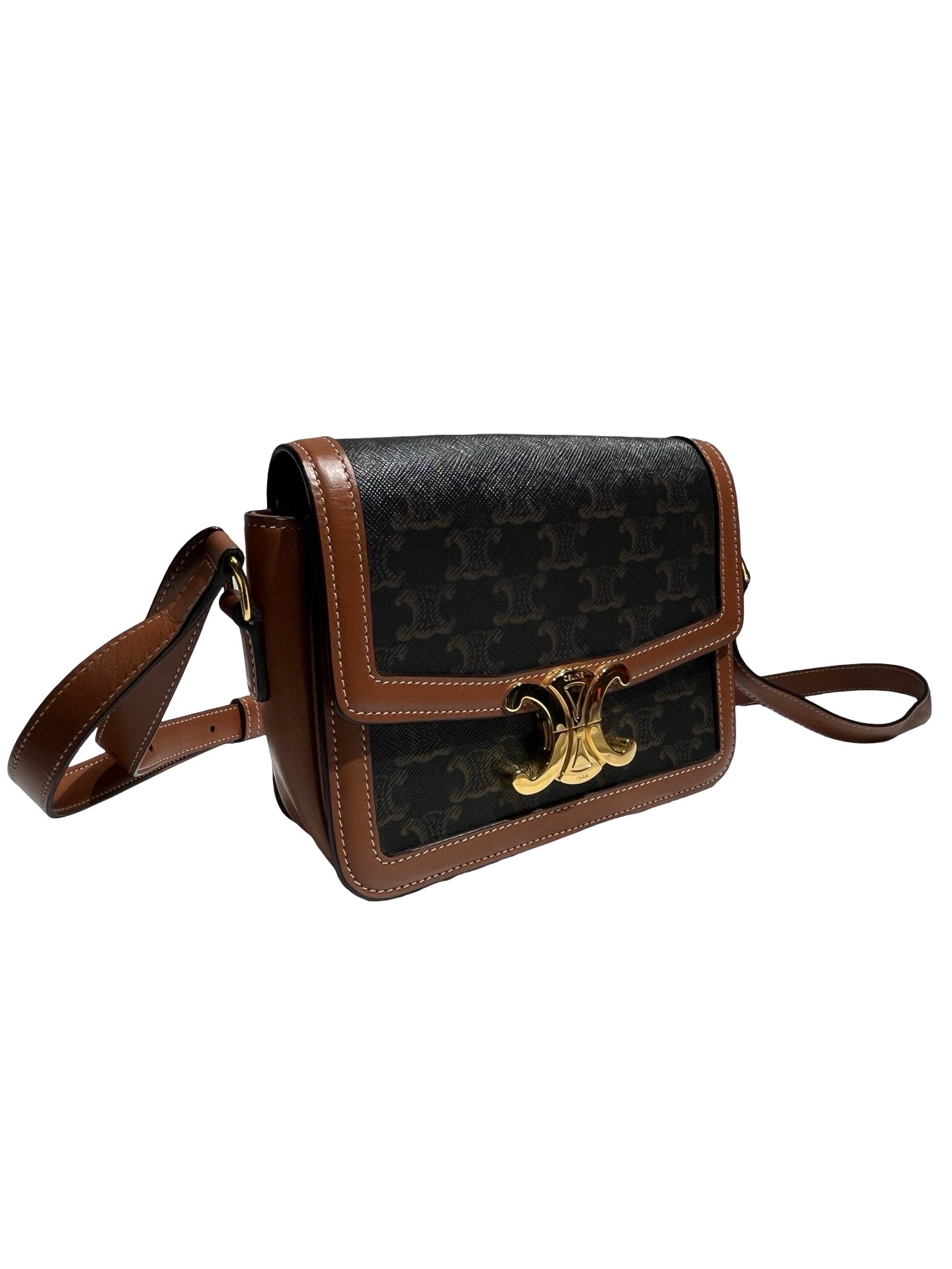 Used CÉLINE Teen Triomphe Bag Crossbody Bag Black Brown GHW