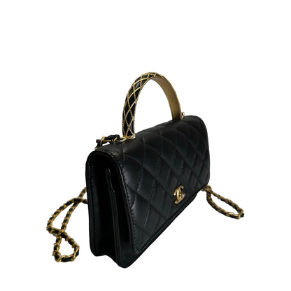 Used CHANEL Quilted Leather Wallet on Chain Wallet on chain Black Gold