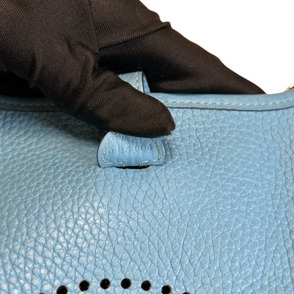 Used HERMES Clemence Mini Evelyne Cross body bag Blue，PHW