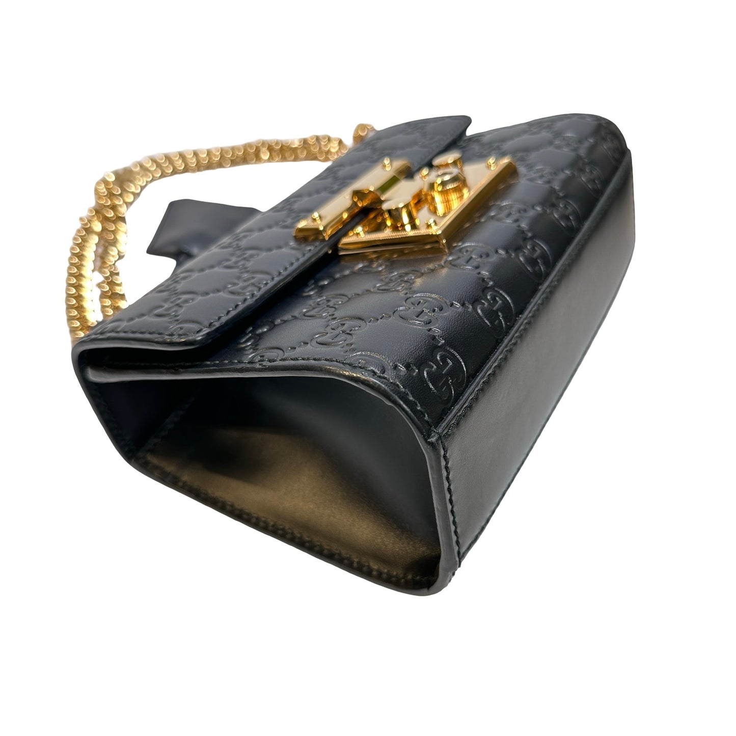 Used GUCCI Calfskin Leather Padlock Shoulder Bag Black GHW