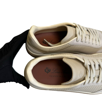 Brand New LORO PIANA SUEDE LEATHER PERFORATED SUEDE LP SNEAKER Sneakers WHITE GUM SOLE