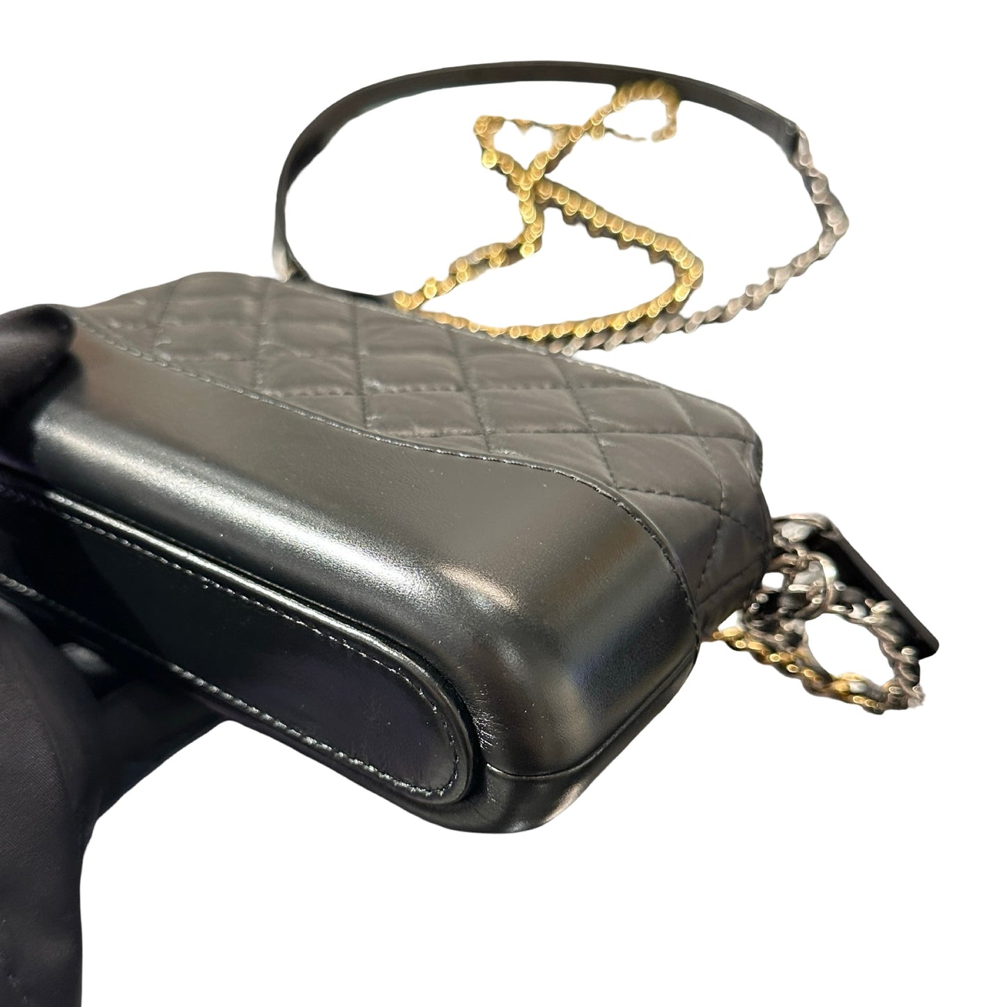 Used CHANEL Calfskin Leather Gabrielle WOC Cross Body Bag GHW Black