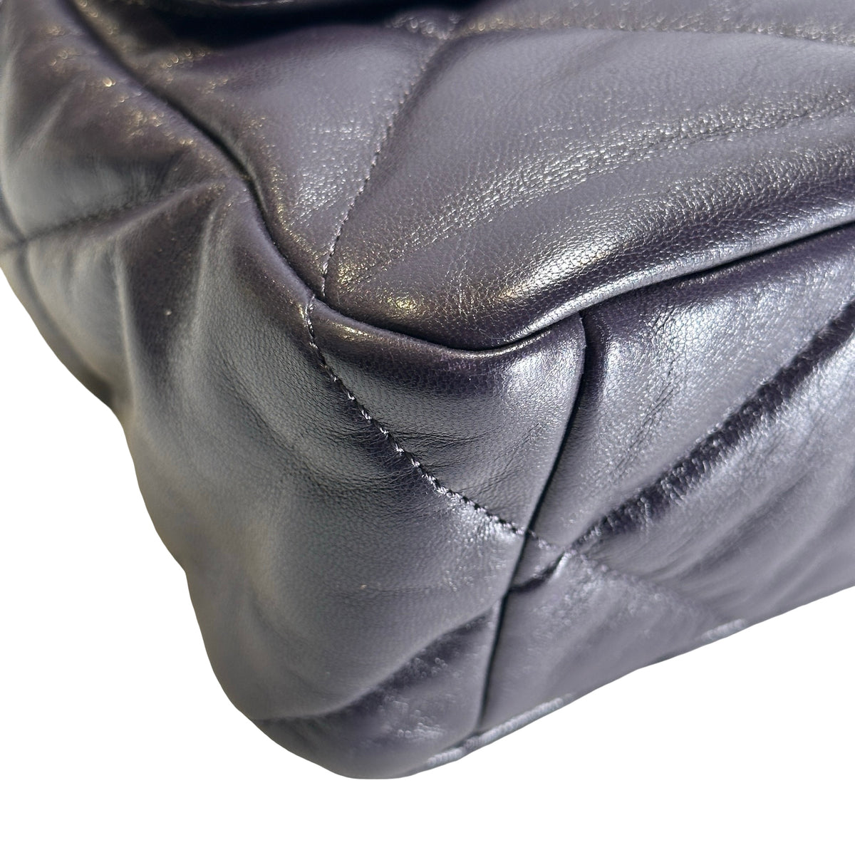 Used CHANEL Lambskin Quilted Chanel 19 Large Chain Shoulder Bag Purple GHW