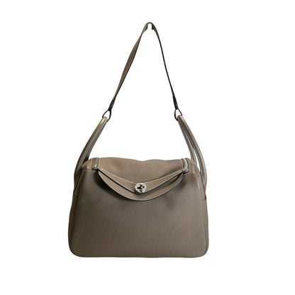 Used HERMES Leather Togo Lindy 30 Handbag Etoupe PHW