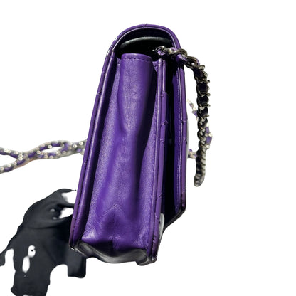 Used CHANEL Patent Leather WOC Cross Body Bag Purple PHW