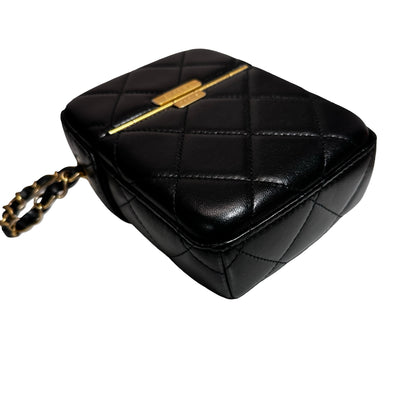 Used CHANEL Lambskin Leather Plexi Box Shoulder Bag Black GHW