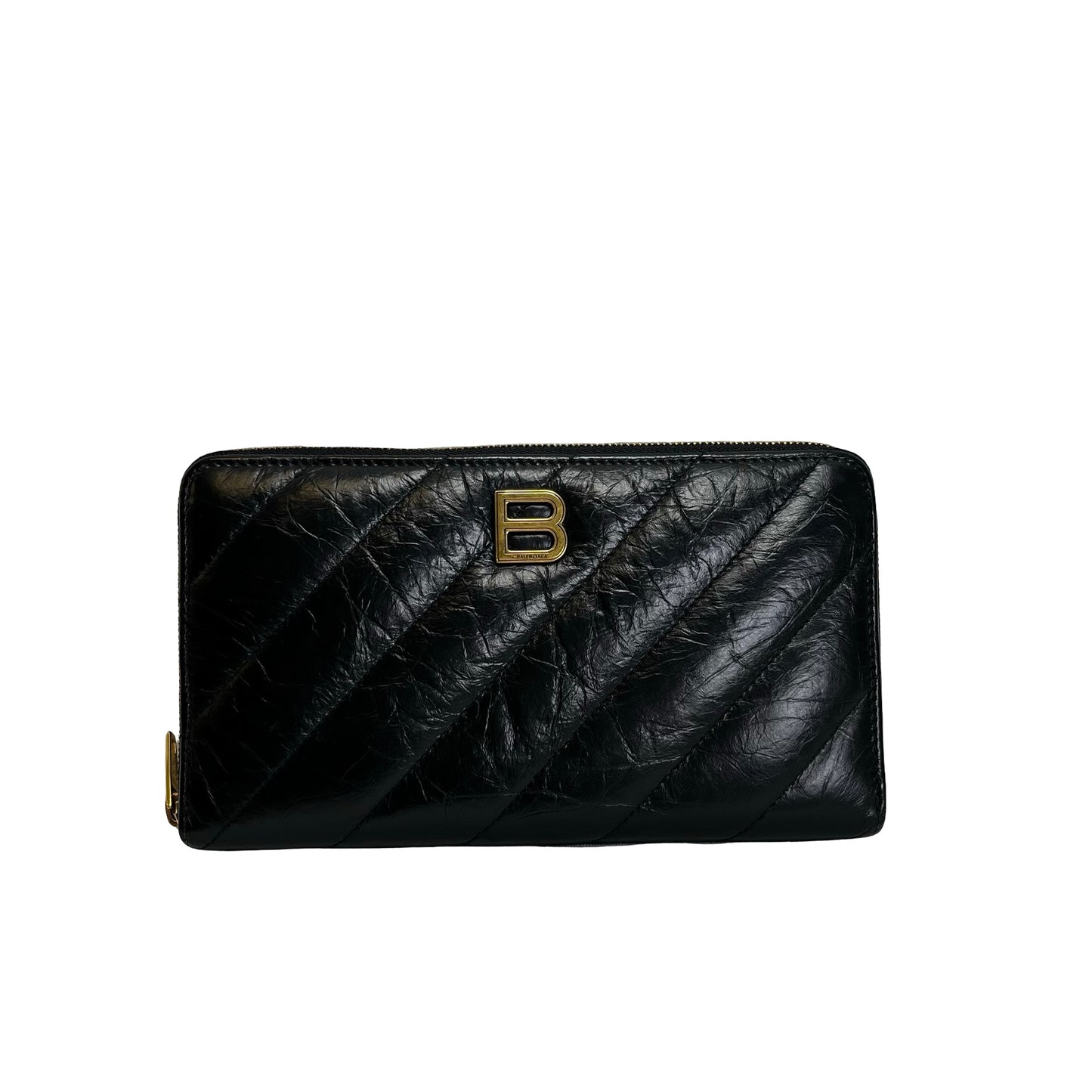 Used BALENCIAGA Quilted Leather Quilted Wallet Long wallet Black Gold