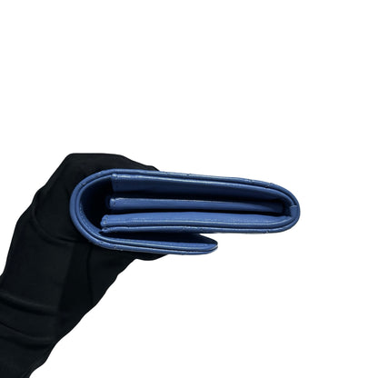 Used CHANEL Calfskin Leather Long Wallet Clutch Blue GHW