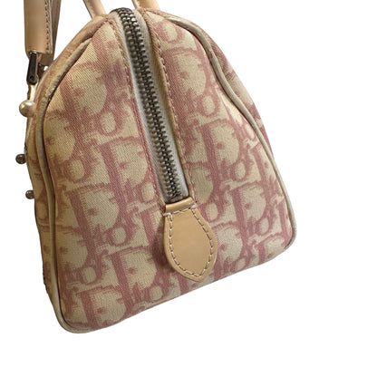 Used DIOR Canvas Trotter Boston Handbag Pink PHW