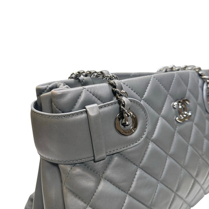 Used CHANEL Lambskin Leather Grey Tote Bag Grey PHW