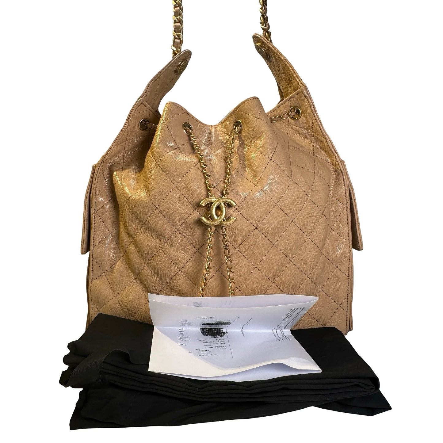 CHANEL Quilted Caviar Quilted Bucket Bag Bucket Bag Beige Gold