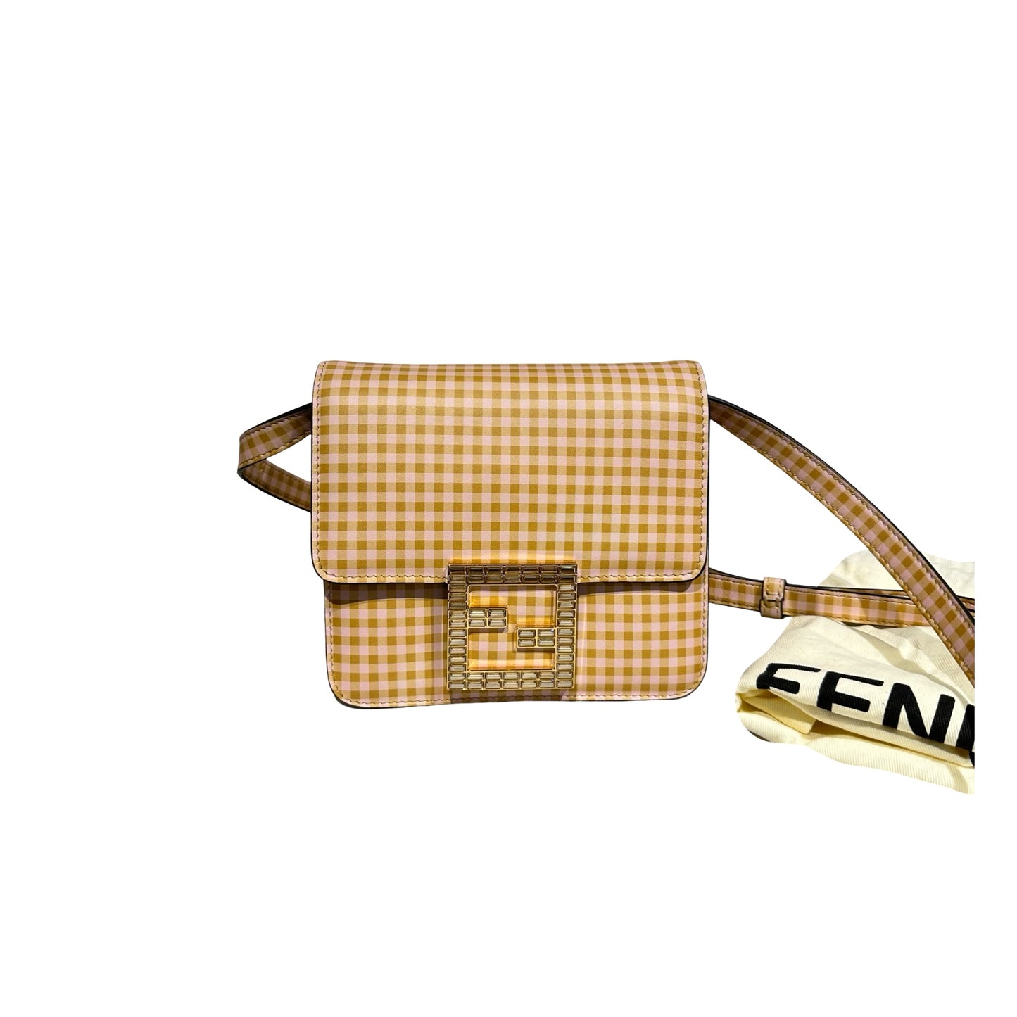 Used FENDI Canvas Cross Body Bag Orange White