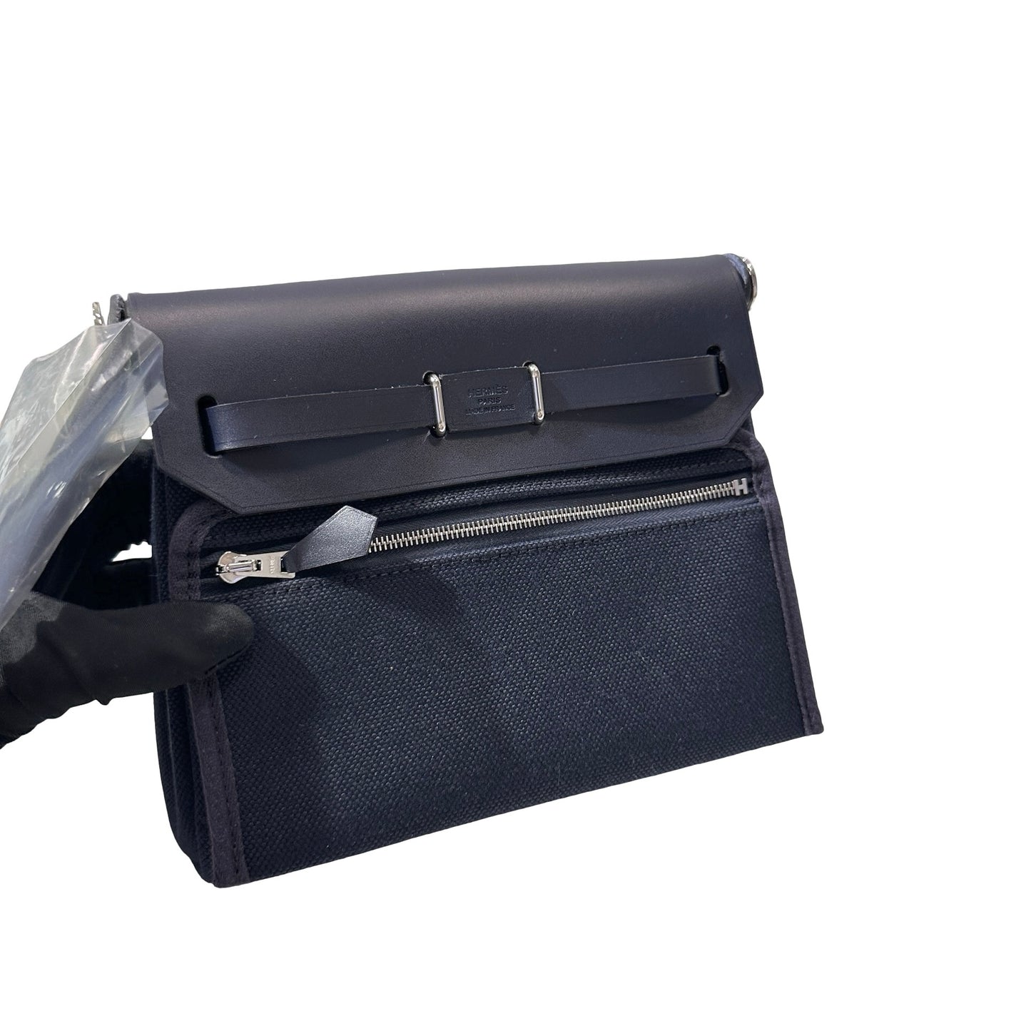Used HERMÈS Canvas Mini Herbag Cross Body Bag Black PHW