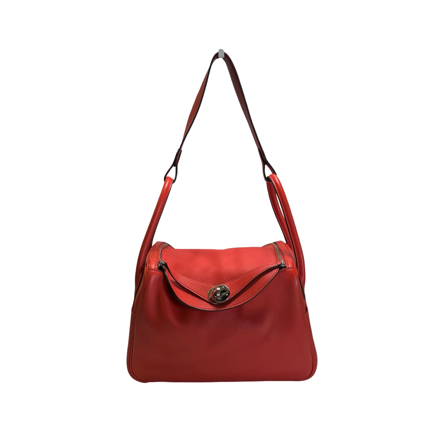 Used HERMES Clemence Lindy 26 Handbag Red PHW