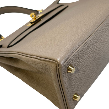 Used HERMES Togo Kelly 25 Handbag Gris Meyer Gold Hardware
