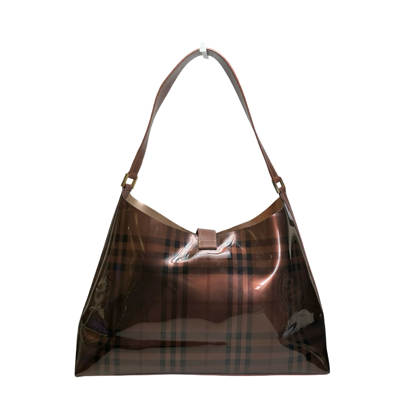 Used BURBERRY Check PVC Tote Handbag Brown