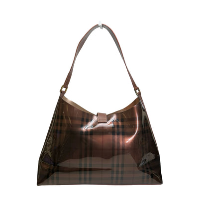 Used BURBERRY Check PVC Tote Handbag Brown
