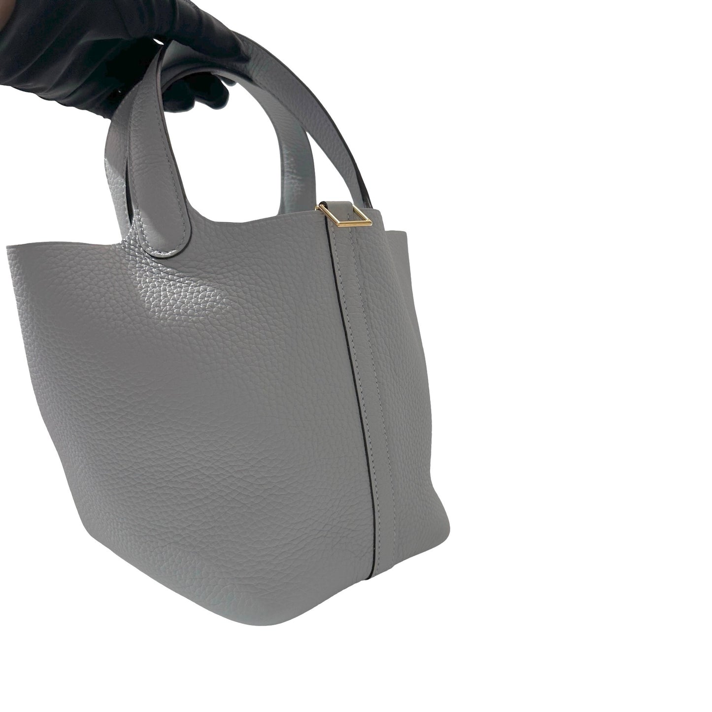 Used HERMÈS Clemence leather Picotin 18 Bucket Bag po gris pantin GHW