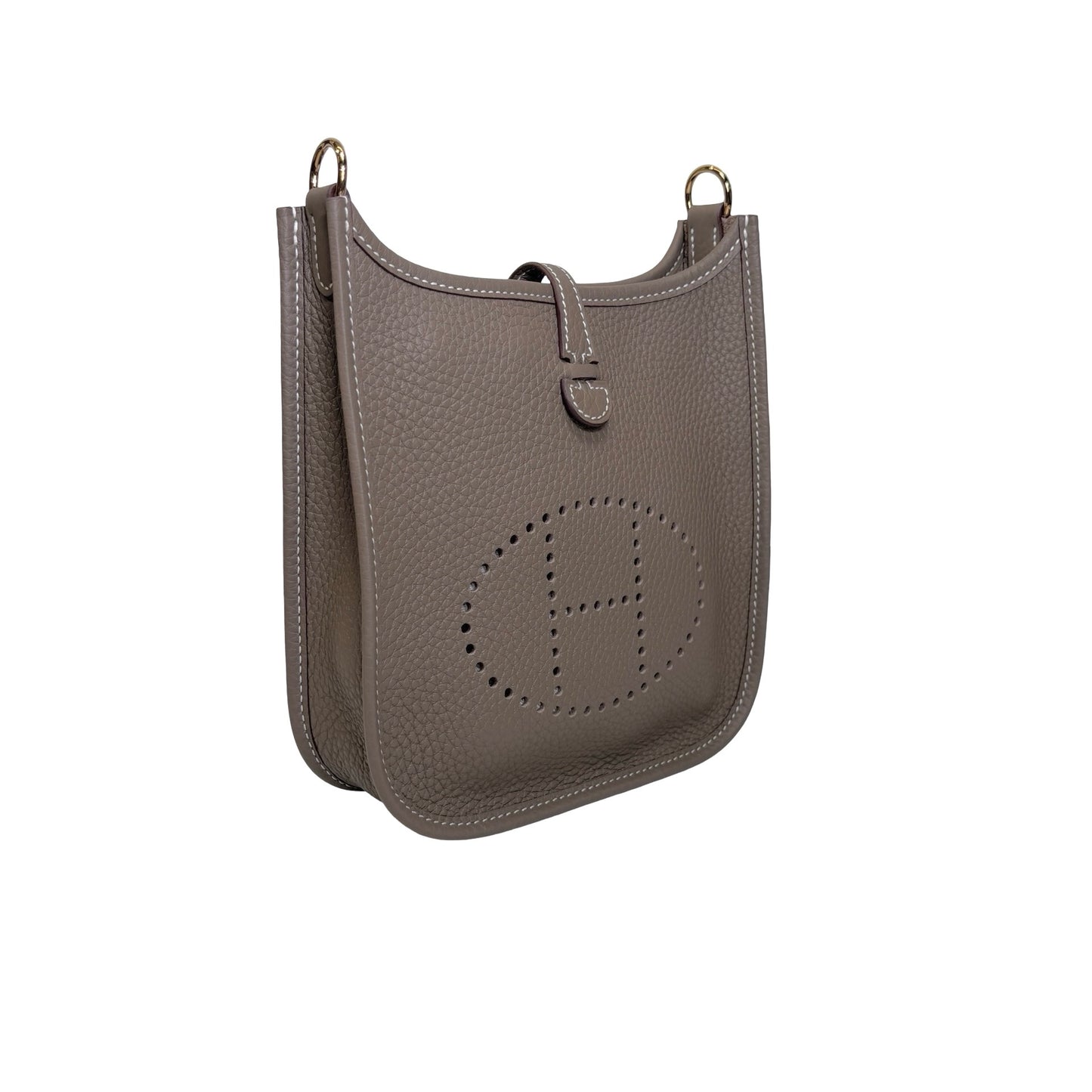 Brand New HERMES Clemence Leather Mini Evelyne 16 Cross body bag Etoupe BLEU INDIGO PHW