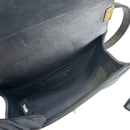 Used CHANEL Lambskin Boy 20 Shoulder Bag Black GHW
