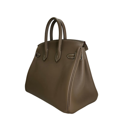 Used HERMES Swift Leather Birkin 25 Handbag Etoupe PHW