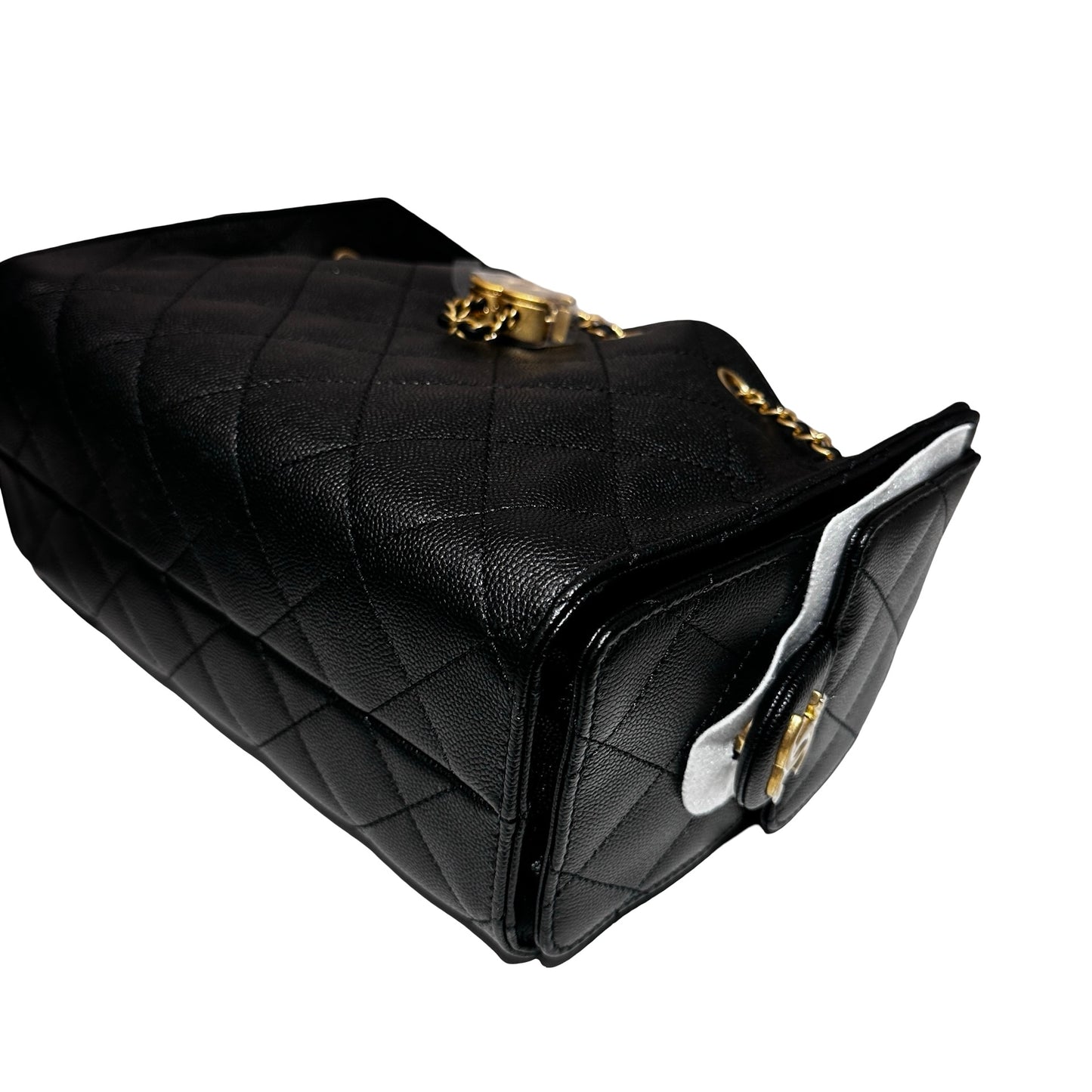 New CHANEL Caviar Leather 25 Mini Hobo Shoulder Bag Black GHW
