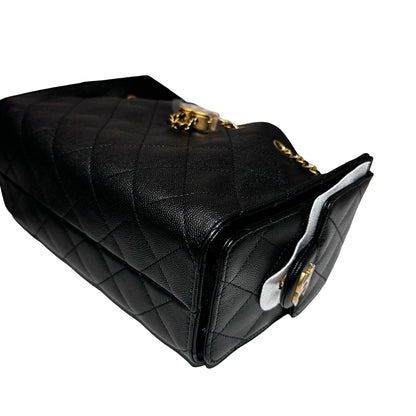 New CHANEL Caviar Leather 25 Mini Hobo Shoulder Bag Black GHW