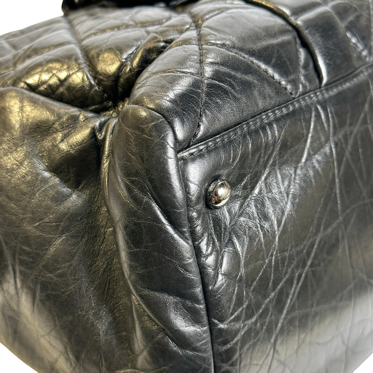 Used CHANEL Quilted Quilted Aged Calfskin Bowler Bag Handbag Black