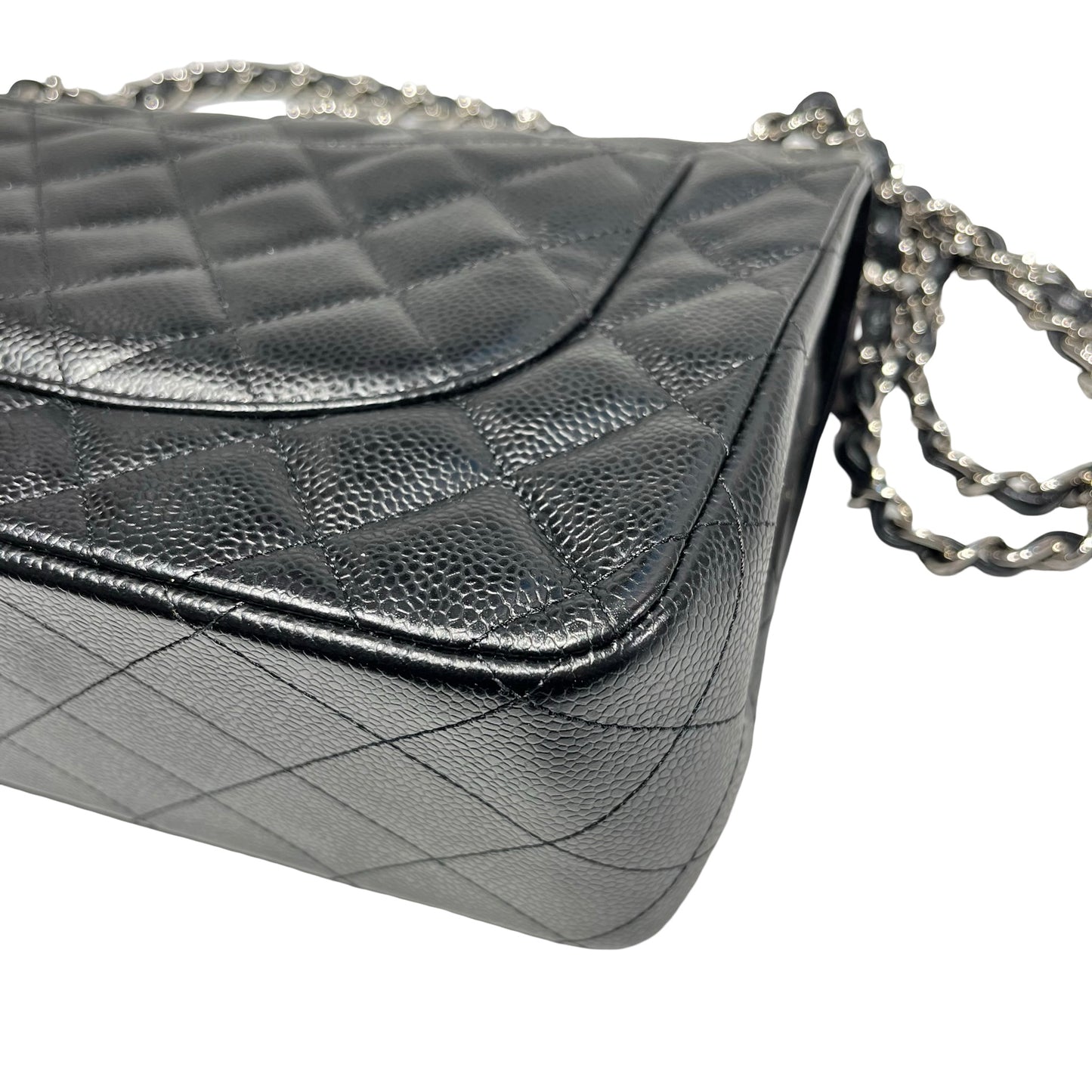 Used Chanel Caviar Leather Jumbo Shoulder Bag Black PHW