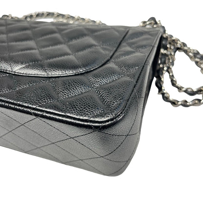 Used Chanel Caviar Leather Jumbo Shoulder Bag Black PHW