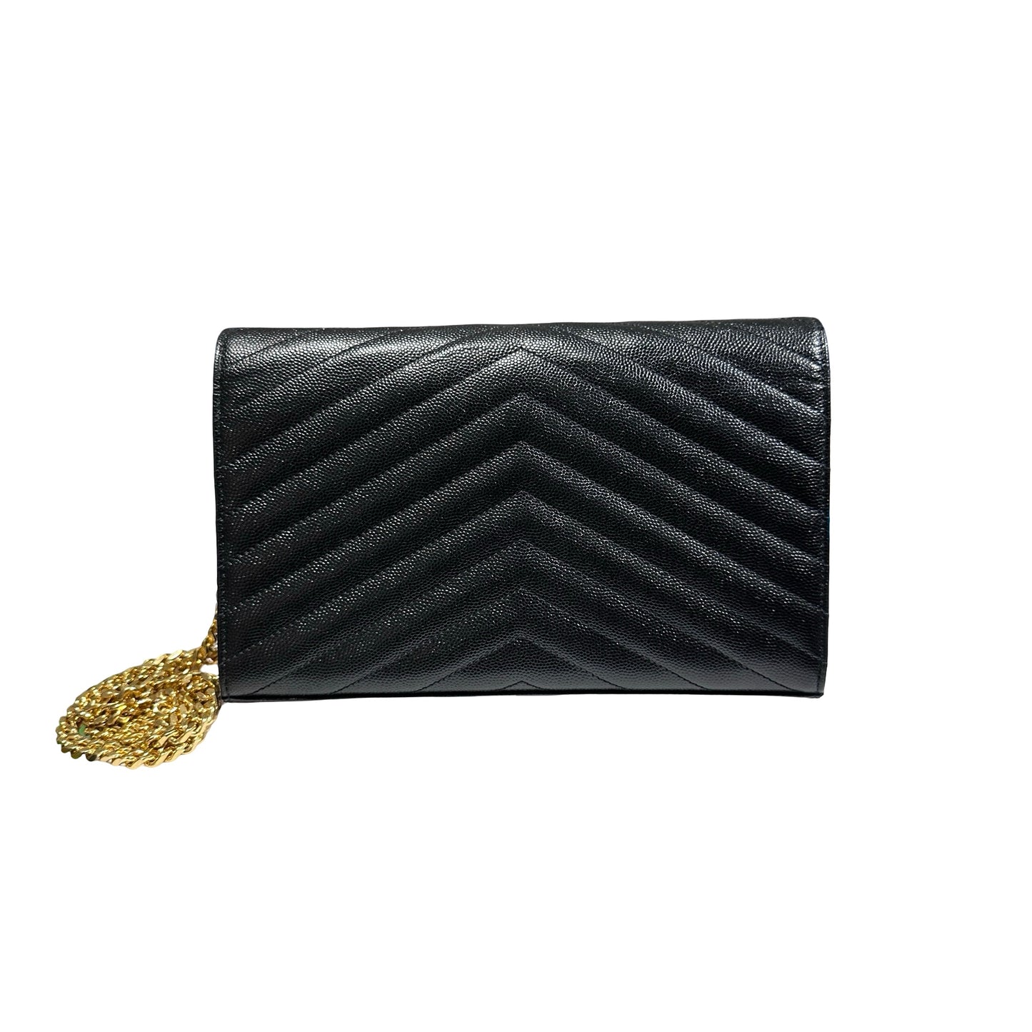 Unused SAINT LAURENT Caviar Leather WOC Cross Body Bag Black GHW